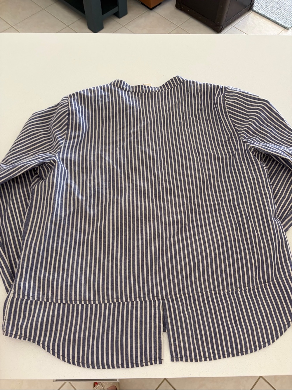 Sundance Navy and White Vertical Stripe Button-Down Shirt - Picture 3 of 3